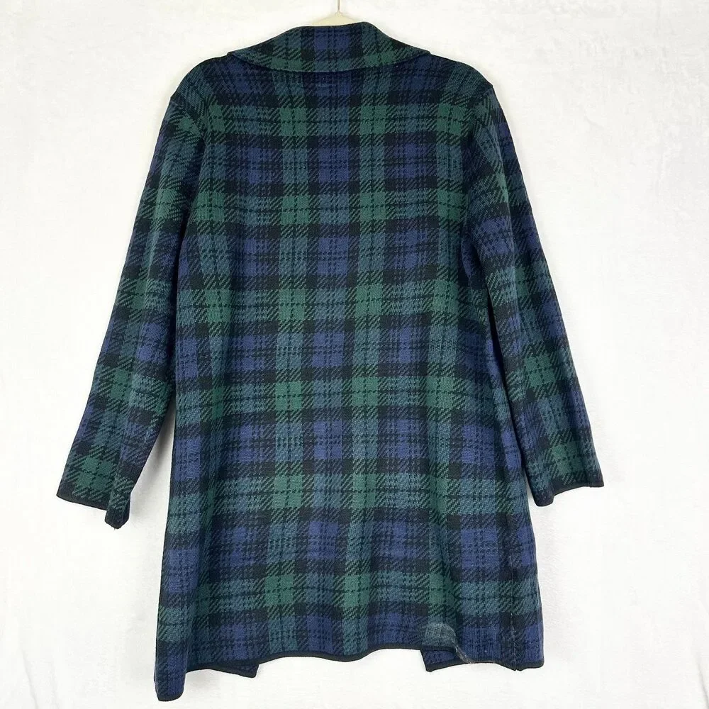 Anne Klein Tartan Plaid Sweater Blazer Cardigan Size Large NWT Open Front